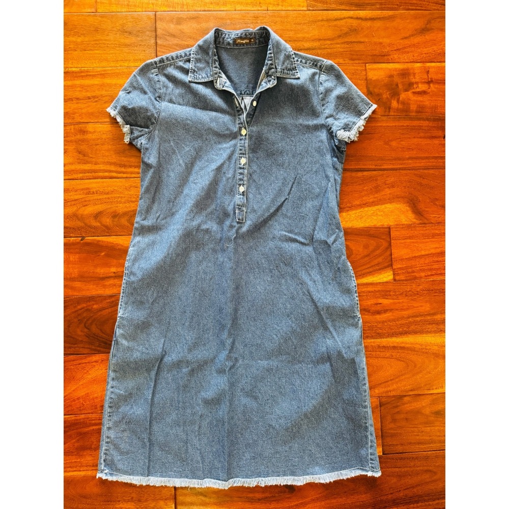 J.McLaughlin Denim Shift Dress Women XS Blue Raw Hem Short Sleeve Pocket